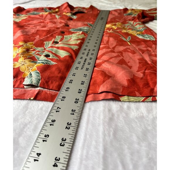 Tommy Bahama Mens Red Hawaiian Floral Silk Button-Up Shirt Large Short Sleeve - Picture 7 of 10